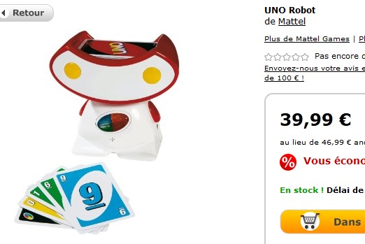 10,55 euros le Uno Robot de Mattel (entre 25 et 49 euros ailleurs) Deuxième démarque
