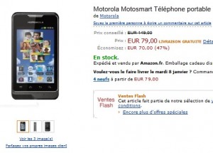 Vente Flash ! Motorola Motosmart Téléphone portable Androïd à seulement 79 euros (port inclus) au lieu de 149 euros