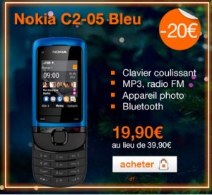 Vente Flash ! Téléphone sans engagement Nokia C2-05 Bleu pour seulement 19,90 euros au lieu de 39,90 euros