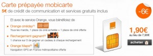 vente flash sim mobicarte a 1,90 euros