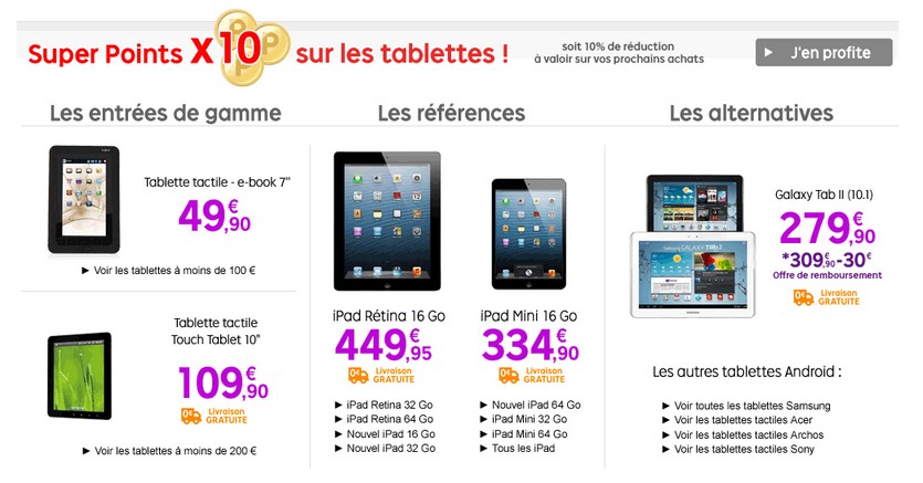 10% sur toutes les Tablettes (aujourd’hui seulement) en bon d’achat Priceminister