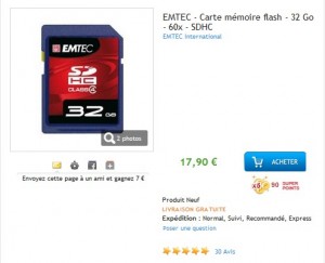 17,90 euros la Carte SDHC 32 Go EMTEC (60x)  