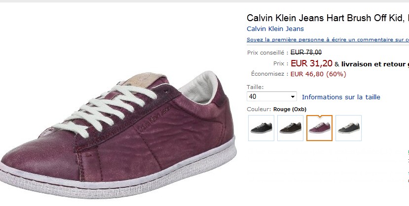31,20 euros les baskets Calvin Klein au lieu de 78 euros