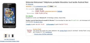 79 euros le téléphone Androïd Motorola Motosmart débloqué - vendu normalement entre 128 et 150 euros