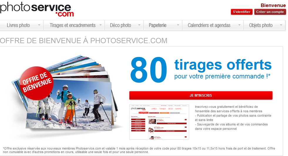 2 euros les 80 tirages photos (retrait en magasin PhotoService)