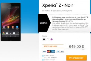 Sony XPERIA Z precommande gratuit enceinte Sony