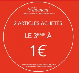 Camaïeu 2 articles en soldes achetés = le troisième à 1 euro 