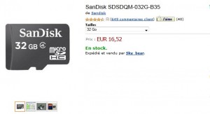 Micro SD 32 Go SanDisk à 16,52 euros