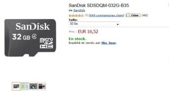 16,93 euros la carte Micro SD 32 Go Kingston livrée