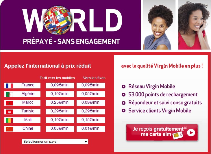 Carte Sim Virgin Mobile gratuite + Offre appels internationaux
