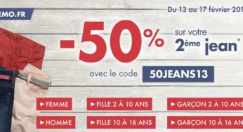 Le 2ème jeans ou pantalon à moitié prix (code promo) Gemo