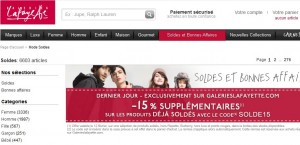 Moins 15% supplémentaires sur les soldes Galeries Lafayette - Dernier jour des Soldes