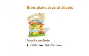 Réduc immédiate de 20% sur les Jouets en bois dès 50 euros d'achats