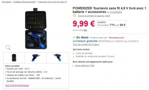 Tournevis sans fil 4,8 V + accessoires à moins 10 euros (port inclus) 