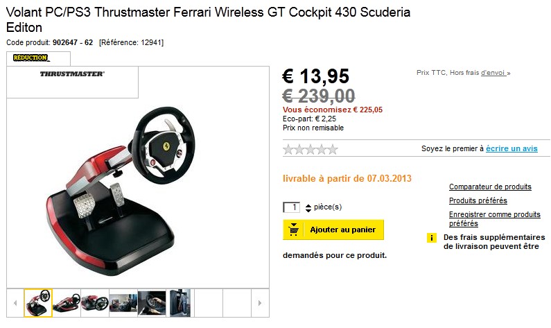 Volant PC/PS3 Thrustmaster Ferrari 20 euros au lieu de 200 euros – Super bon plan