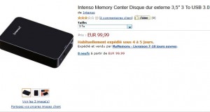 100 euros le disque dur externe 3 To 3,5" USB 3.0 Noir (livraison gratuite)