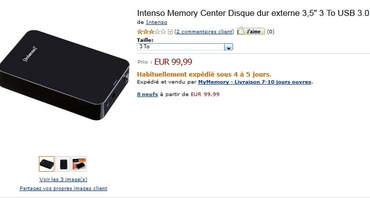 100 euros le disque dur externe 3 To 3,5″ USB 3.0 Noir (livraison gratuite)