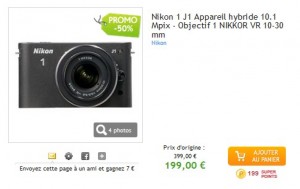 190 euros Appareil photo hybride Nikon 1 J1 + Objectif 1 Nikkor VR 10-30 mm