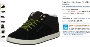 27, 41 euros les chaussures Quiksilver Little Area 4 Slim Mid