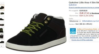 27, 41 euros les chaussures Quiksilver Little Area 4 Slim Mid (garçon: du 28 au 38) au lieu de 59 euros – SOLDES AMAZON