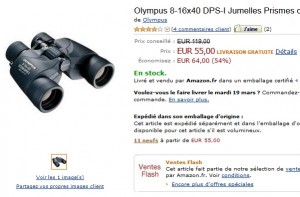 55 euros les jumelles Olympus 8-16x40 – vendu mini 80 euros ailleurs