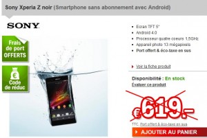 594 euros Sony Xperia Z (port inclus)- sans abonnement / débloqué tout operateurs