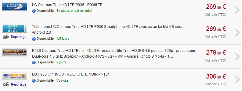 LG Optimus True HD LTE au plus bas prix