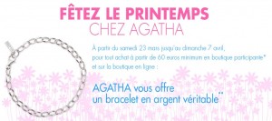 Bracelet en argent gratuit pour 60 euros d’achats dans boutiques Agatha 