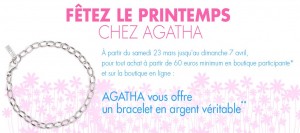 Bracelet en argent gratuit pour 60 euros d’achats dans boutiques Agatha