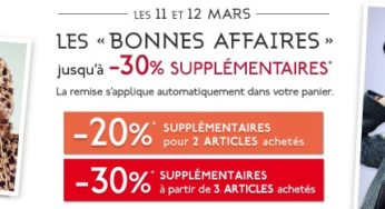 Galeries Lafayette : -20% sup. pour 2 articles achetés / -30% sup. pour 3 articles (2 jours seulement sur les articles en déjà en promo)