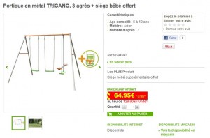 Balançoire Trigano 4 enfants + siège bébé gratuit à seulement 89,95 euros (livré) 