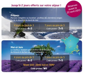 Vacances Clubs Mer ou Montagne : 2 nuits offertes sur un séjour de 7 nuits  / 1 nuit offerte sur un séjour de 4 nuits