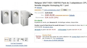 Vente Flash : 50 euros le lot 3 adaptateurs CPL Netgear Powerline 200 Mbit/s Nano