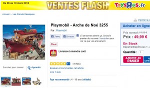 Vente Flash Arche de Noé Playmobil 58,49 euros (port inclus). Vendue plus de 70 euros ailleurs.