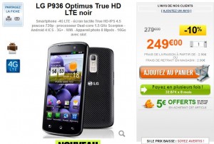 Vente flash téléphone 4G LG P936 Optimus True HD LTE noir à 251,90 euros seulement