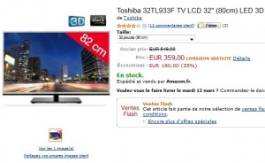 Vente flash TV LED 3D 80cm Toshiba a seulement 359 euros (port inclus)