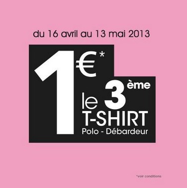 Promo La Halle : 2 T-shirts achetés = le 3ème à 1 euro