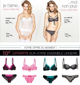 10 euros de réduction Lingerie Etam