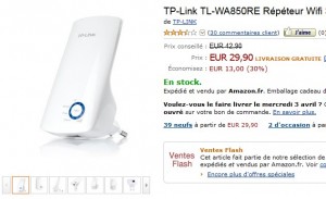 29,90 euros Répéteur Wi-Fi TP-Link 300Mbps – port inclus