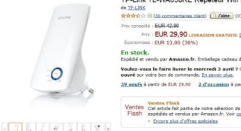 29,90 euros Répéteur Wi-Fi TP-Link 300Mbps – port inclus – ENCORE DISPO