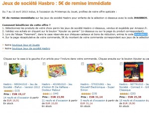 5 euros de réduc immédiate jeux Hasbro 