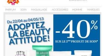 Beauty Success moins 40% sur le 2eme produit de soin acheté
