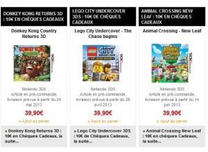 Bonus Precommande jeu 3DS 10 euros en cheque cadeau