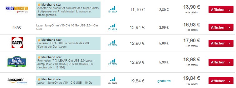 Clé USB Lexar 16go à 7, 99 euros, Clé USB Lexar 64go à 31, 49 euros