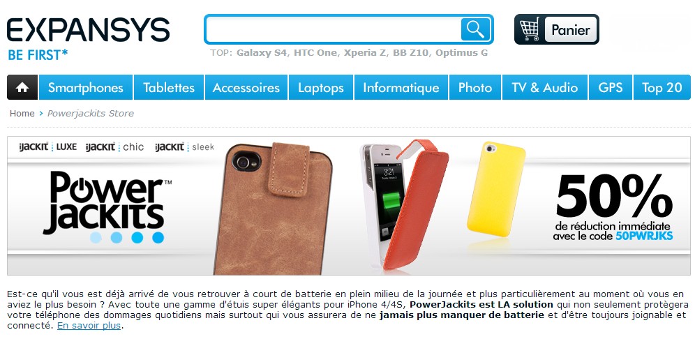 Moins 50% : Etuis avec Batterie PowerJackits iJackit iPhone (de 18-29 euros)