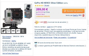 GoPro HD HERO3 Silver Edition 289 euros + 2312 SP 