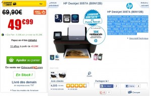 39,90 euros Imprimante multifonction Wi-fi HP Deskjet 3057A 