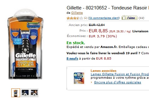 8,85 la Tondeuse Rasoir Fusion Proglide Styler 3 en 1 Gilette (+ promo autres rasoirs Gilette )