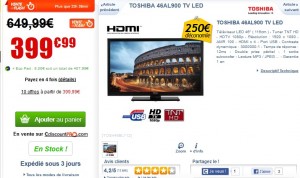 Televiseur LED 116cm Toshiba 399 euros