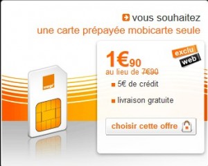 vente flash de carte prépayée Mobicarte à seulement 1,90 euros au lieu de 7,90 euros 